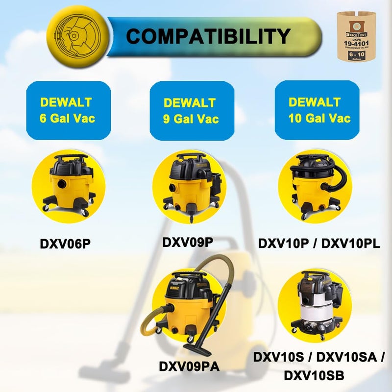 SpaceTent 6 Pack DXVA19-4101 Disposable Filter Bags for DEWALT 6, 8, 9 and 10 Gallon Wet Dry Vacs, 6-10 Gallon Shop Vac Bags, DXV10SA Vacuum Bags - Image 2